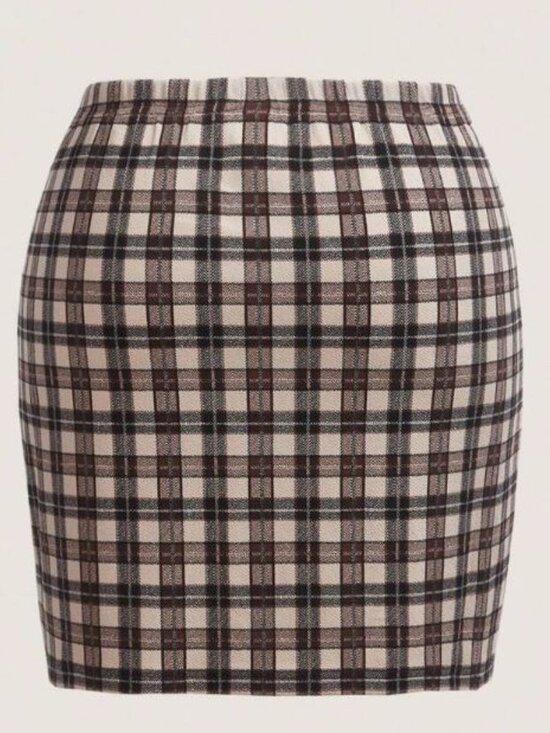 SHEIN Dresses & Skirts - SHEIN Plaid Pencil Skirt in Beige, Brown and Black 2X (fits like 16)